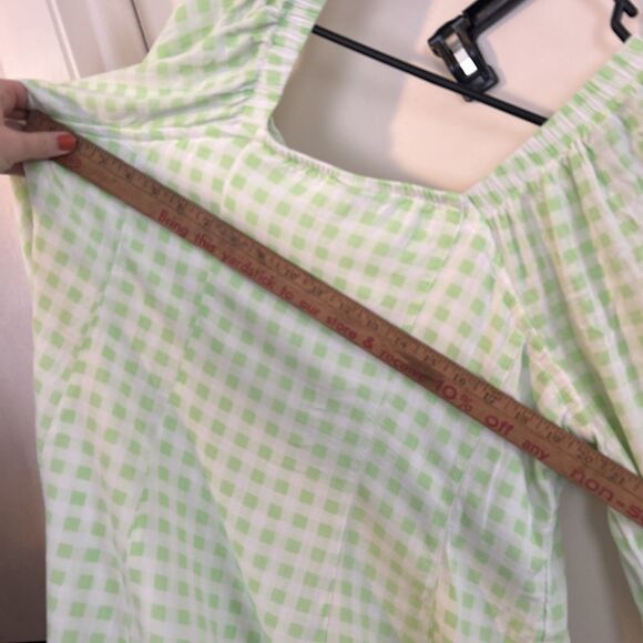 Torrid top 1 Fit & Flare Slub Button Up 3/4 Sleeve Green Gingham Cottagecore - Picture 6 of 9